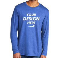 Port & Co Tri Blend Long Sleeve Tee, Heather Royal, Front view, Mockup