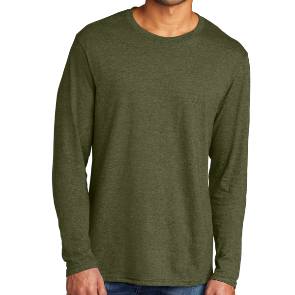Port & Co Tri Blend Long Sleeve Tee, Military Green Heather, Front view
