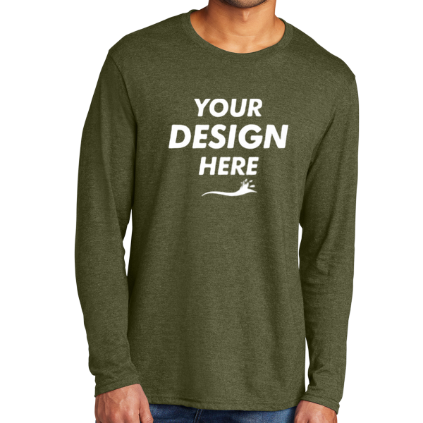 Port & Co Tri Blend Long Sleeve Tee, Military Green Heather, Front view, Mockup