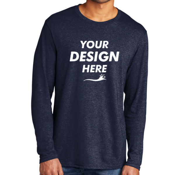Port & Co Tri Blend Long Sleeve Tee, Team Navy Heather, Front view, Mockup