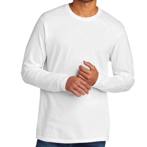 Port & Co Tri Blend Long Sleeve Tee, White, Front view