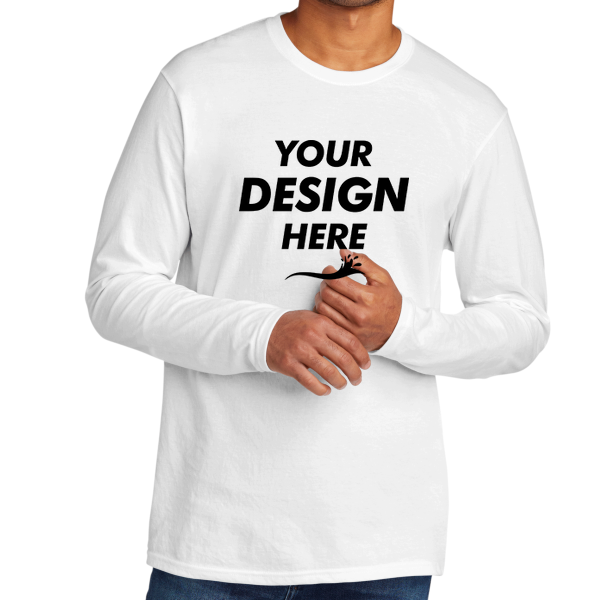 Port & Co Tri Blend Long Sleeve Tee, White, Front view, Mockup
