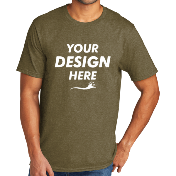 Port & Co Tri Blend Tee, Coyote Brown Heather, Front view, Mockup