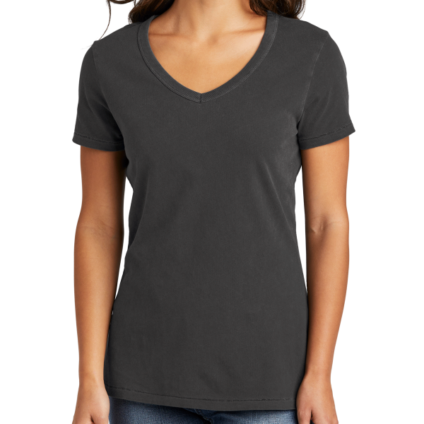 Port & Co Women's Beach Wash ® Garment Dyed V Neck Tee, Coal, Front view