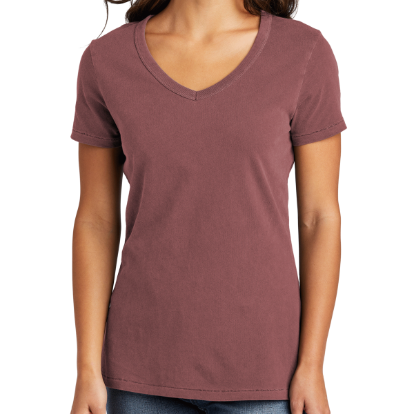 Port & Co Women's Beach Wash ® Garment Dyed V Neck Tee, Nostalgia Rose, Front view