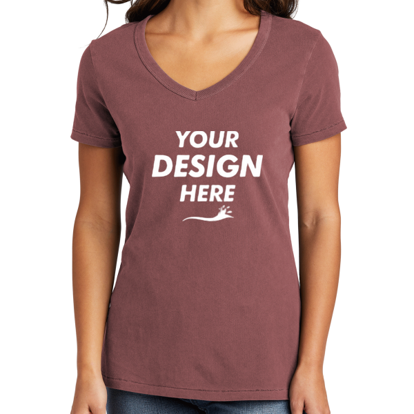Port & Co Women's Beach Wash ® Garment Dyed V Neck Tee, Nostalgia Rose, Front view, Mockup