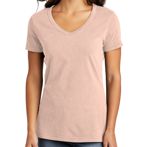 Port & Co Women's Beach Wash ® Garment Dyed V Neck Tee, Peach, Front view