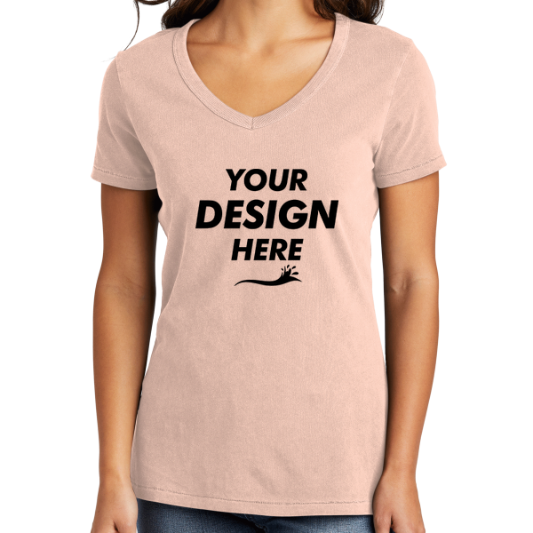 Port & Co Women's Beach Wash ® Garment Dyed V Neck Tee, Peach, Front view, Mockup