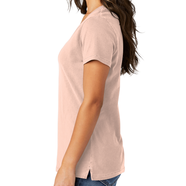 Port & Co Women's Beach Wash ® Garment Dyed V Neck Tee, Peach, Left Sleeve view