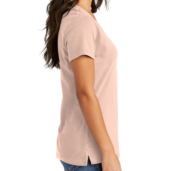 Port & Co Women's Beach Wash ® Garment Dyed V Neck Tee, Peach, Right Sleeve view