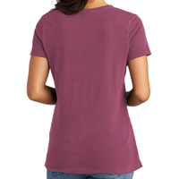 Port & Co Women's Beach Wash ® Garment Dyed V Neck Tee, Vintage Raspberry, Back view