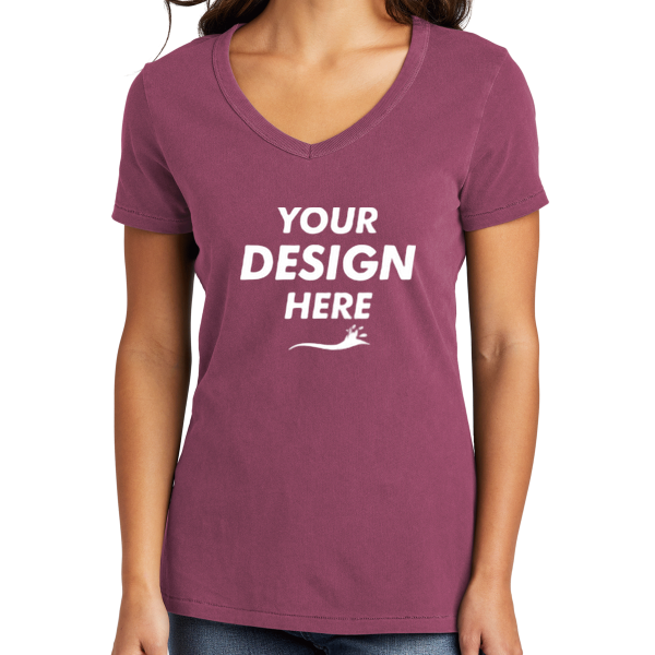 Port & Co Women's Beach Wash ® Garment Dyed V Neck Tee, Vintage Raspberry, Front view, Mockup