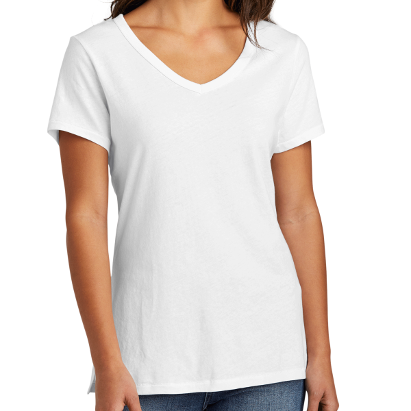 Port & Co Women's Beach Wash ® Garment Dyed V Neck Tee, White, Front view