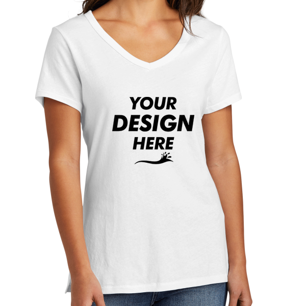 Port & Co Women's Beach Wash ® Garment Dyed V Neck Tee, White, Front view, Mockup