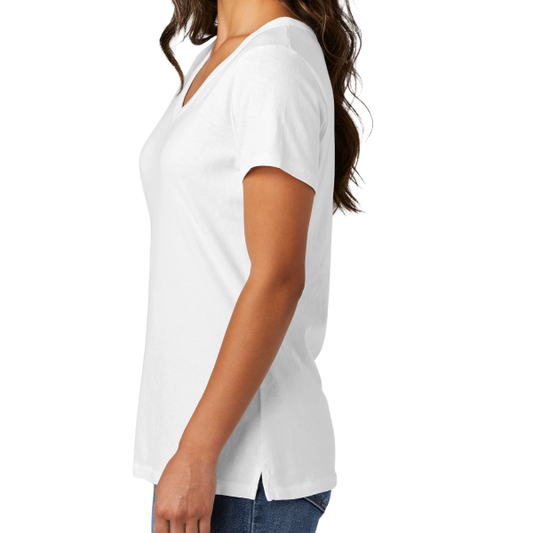 Port & Co Women's Beach Wash ® Garment Dyed V Neck Tee, White, Left Sleeve view