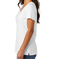Port & Co Women's Beach Wash ® Garment Dyed V Neck Tee, White, Left Sleeve view