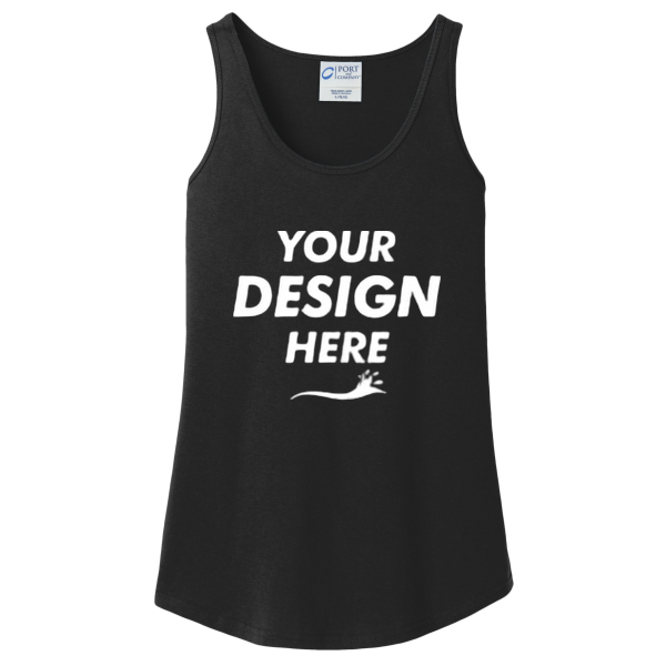 Port & Co Women's Core Cotton Tank Top, Jet Black, Front view, Mockup