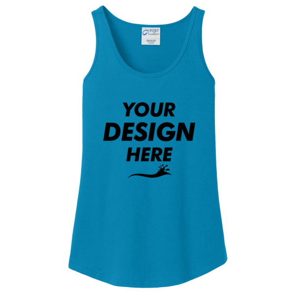 Port & Co Women's Core Cotton Tank Top, Neon Blue, Front view, Mockup