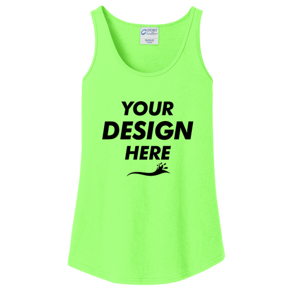 Port & Co Women's Core Cotton Tank Top, Neon Green, Front view, Mockup