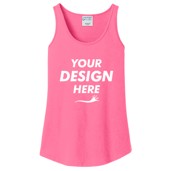 Port & Co Women's Core Cotton Tank Top, Neon Pink, Front view, Mockup