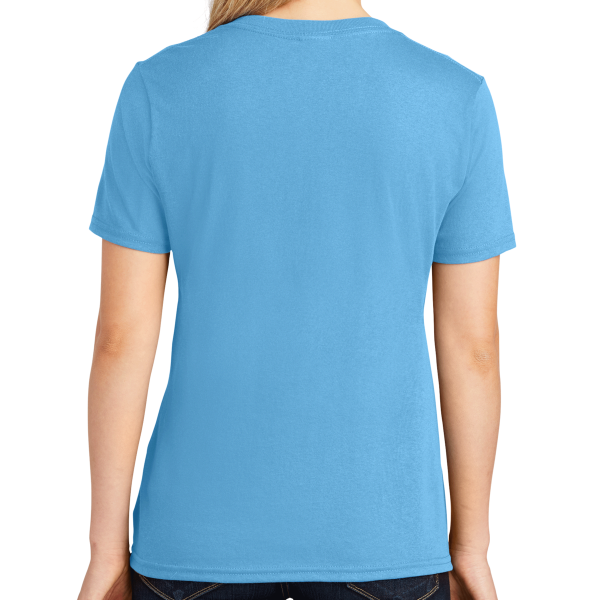 Port & Co Women's Core Cotton V Neck Tee, Aquatic Blue, Back view