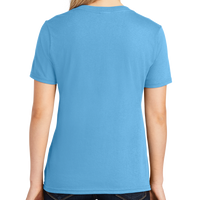 Port & Co Women's Core Cotton V Neck Tee, Aquatic Blue, Back view
