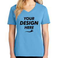 Port & Co Women's Core Cotton V Neck Tee, Aquatic Blue, Front view, Mockup