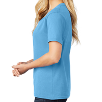 Port & Co Women's Core Cotton V Neck Tee, Aquatic Blue, Left Sleeve view