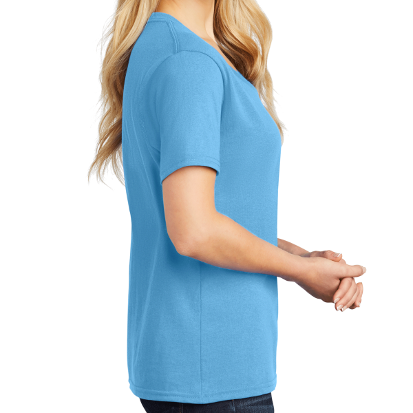 Port & Co Women's Core Cotton V Neck Tee, Aquatic Blue, Right Sleeve view
