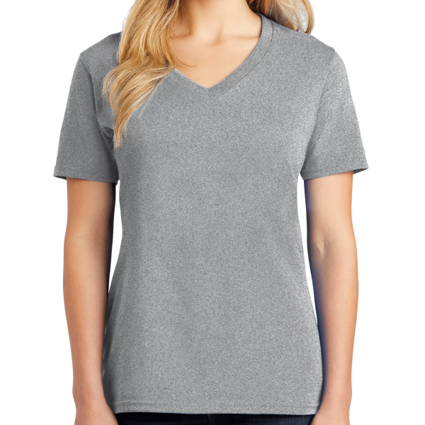 Port & Co Women's Core Cotton V Neck Tee, Athletic Heather, Front view