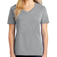Port & Co Women's Core Cotton V Neck Tee, Athletic Heather, Front view