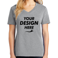 Port & Co Women's Core Cotton V Neck Tee, Athletic Heather, Front view, Mockup