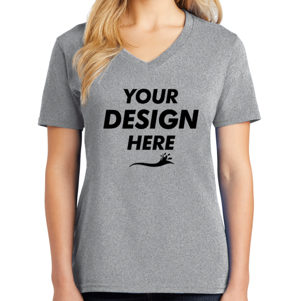 Port & Co Women's Core Cotton V Neck Tee, Athletic Heather, Front view, Mockup