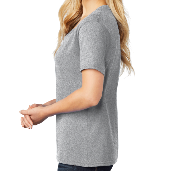 Port & Co Women's Core Cotton V Neck Tee, Athletic Heather, Left Sleeve view
