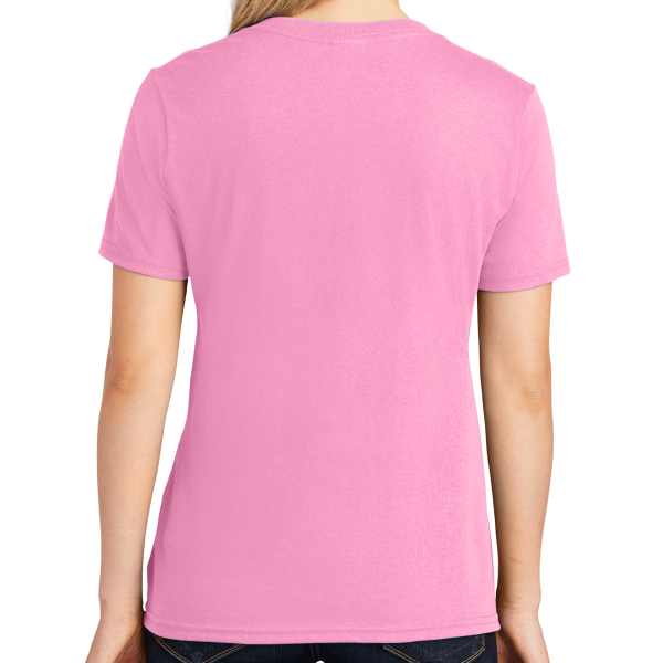 Port & Co Women's Core Cotton V Neck Tee, Candy Pink, Back view