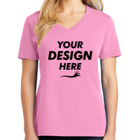 Port & Co Women's Core Cotton V Neck Tee, Candy Pink, Front view, Mockup