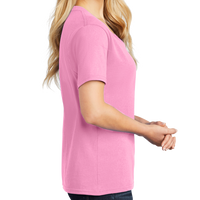 Port & Co Women's Core Cotton V Neck Tee, Candy Pink, Right Sleeve view
