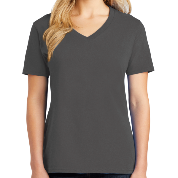 Port & Co Women's Core Cotton V Neck Tee, Charcoal, Front view