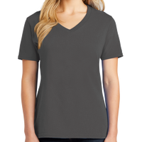 Port & Co Women's Core Cotton V Neck Tee, Charcoal, Front view