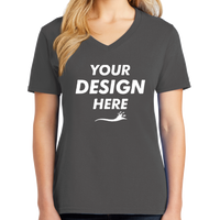 Port & Co Women's Core Cotton V Neck Tee, Charcoal, Front view, Mockup