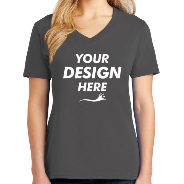 Port & Co Women's Core Cotton V Neck Tee, Charcoal, Front view, Mockup