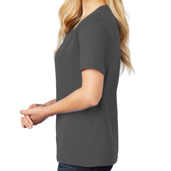 Port & Co Women's Core Cotton V Neck Tee, Charcoal, Left Sleeve view