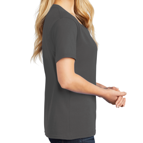 Port & Co Women's Core Cotton V Neck Tee, Charcoal, Right Sleeve view