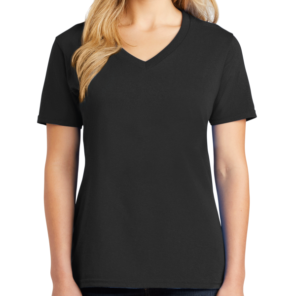 Port & Co Women's Core Cotton V Neck Tee, Jet Black, Front view