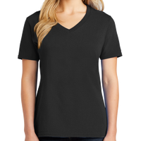 Port & Co Women's Core Cotton V Neck Tee, Jet Black, Front view