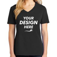 Port & Co Women's Core Cotton V Neck Tee, Jet Black, Front view, Mockup