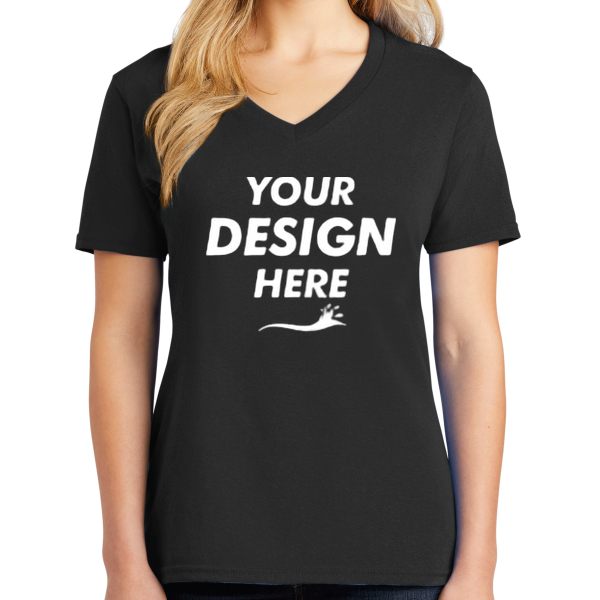 Port & Co Women's Core Cotton V Neck Tee, Jet Black, Front view, Mockup