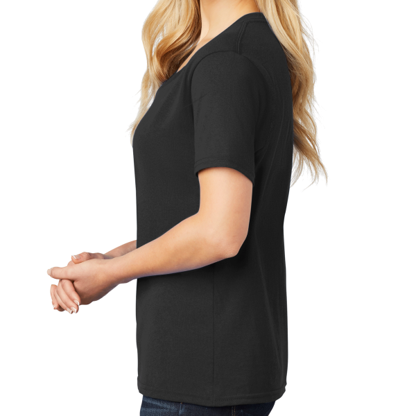 Port & Co Women's Core Cotton V Neck Tee, Jet Black, Left Sleeve view
