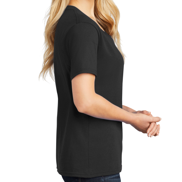 Port & Co Women's Core Cotton V Neck Tee, Jet Black, Right Sleeve view