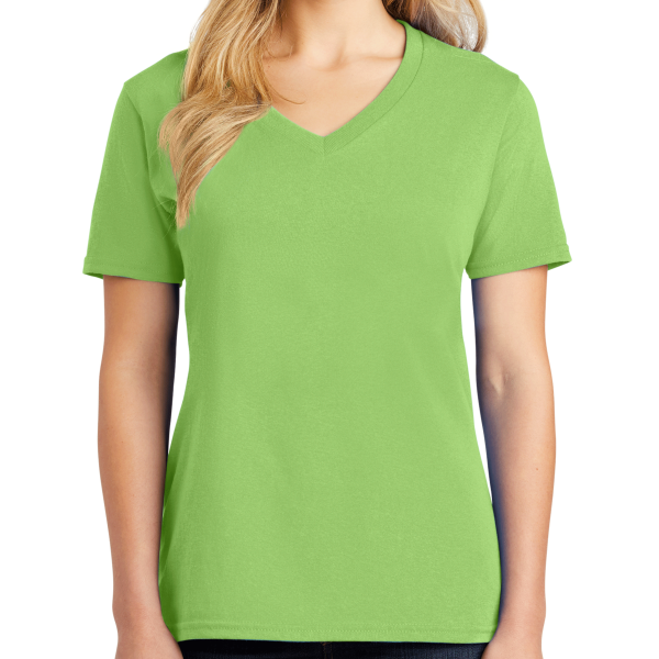Port & Co Women's Core Cotton V Neck Tee, Lime, Front view